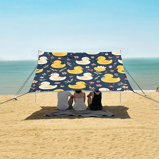 ALAZA Duck Flower Beach Tent Sun Shelter UPF50+ Protection Beach Shade Canopy w/ 4 Sandbags for Outdoor Camping Fishing Backyard Fun Picnic 10x9 ft