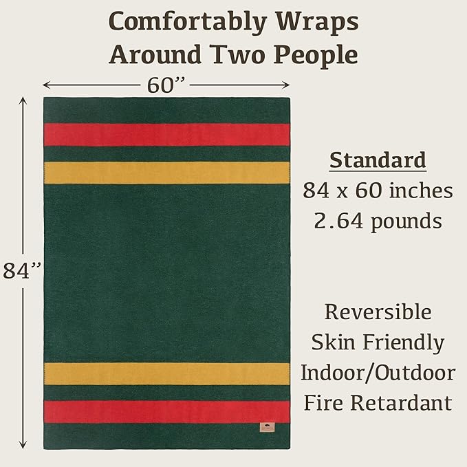 Chubbuck 100% Wool Blanket Camping (60 x 84) - Large Warm Blanket for Camping Emergency Outdoor Concerts and Home Use - Fire Retardant Soft and Warm Blankets for Winter (Windsor)