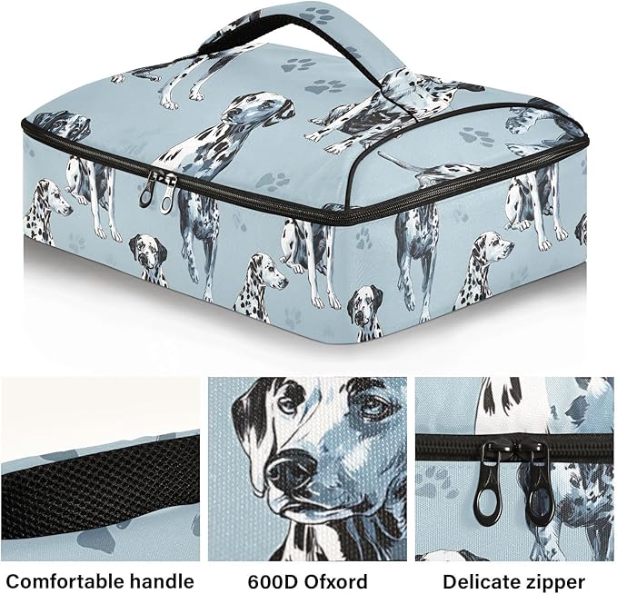 Casserole Carrier Lovely Black and White DogInsulated Casserole Carrier for Hot or Cold Food Thermal Lunch Tote for Potluck Parties Picnic Beach Fits 9 x 13 Inches Baking Dish
