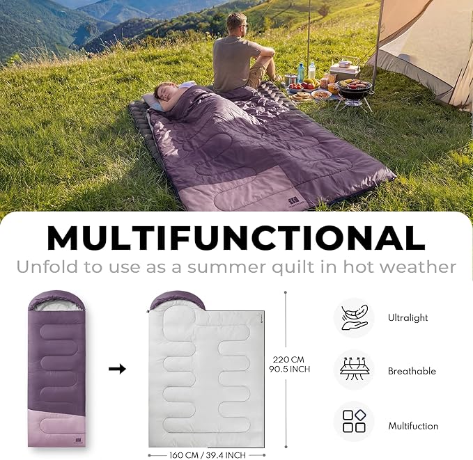 Ultralight Warm Weather Sleeping Bag - Portable Waterproof Compact Lightweight Comfort with Compression Sack - Great for Outdoor Camping Backpacking &amp Hiking
