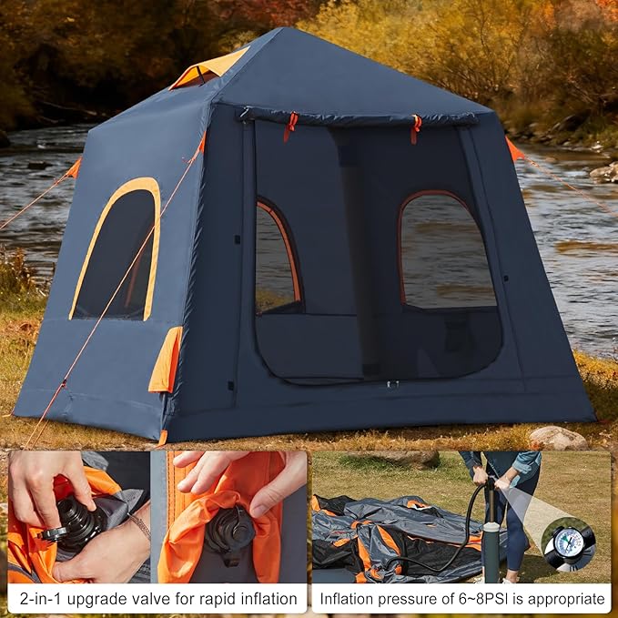 Inflatable Tents for Camping2/4 Person Easy Setup Blow Up Tents for 4 Seasons Waterproof InflatableTent for Camping Air Glamping Tents for Camping Adult