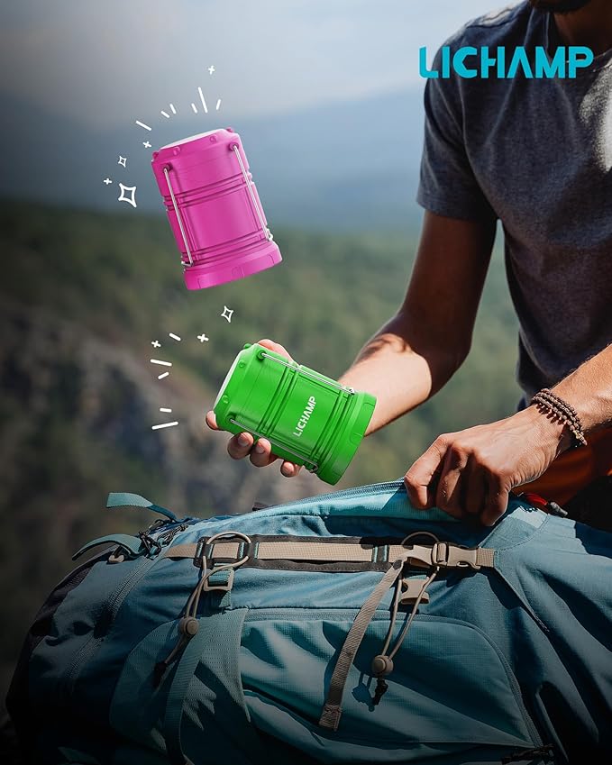 Lichamp 4 Pack LED Camping Lanterns Battery Powered Camping Lights LED Collapsible Flashlight Portable Emergency Supplies Kit A4DG