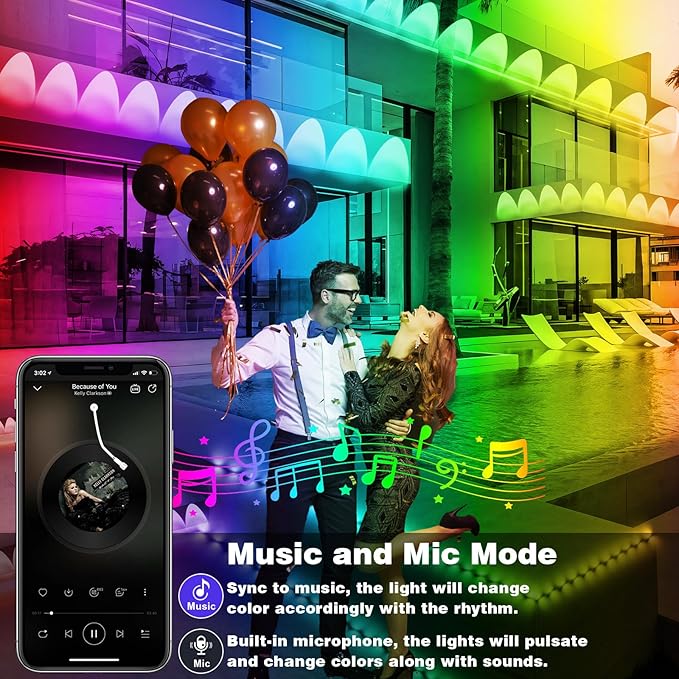 FBZ 100FT Permanent Outdoor RGB Lights - IP67 Waterproof with Smart App Control RemoteDIY Scene Modes Music SynchronizationEaves Lights for Garden DecorDeckChristmas