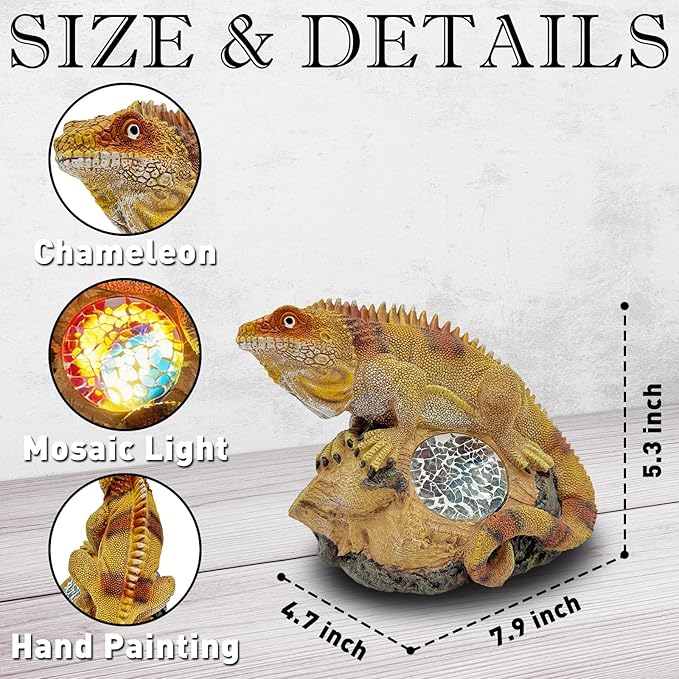 Solar Chameleon Garden Statues Decor for Outdoor Khaki Chameleon Figurine Lights for Lawn Patio Yard Decoration - Unique Christmas Housewarming Gifts for Grandma Wowen Mom