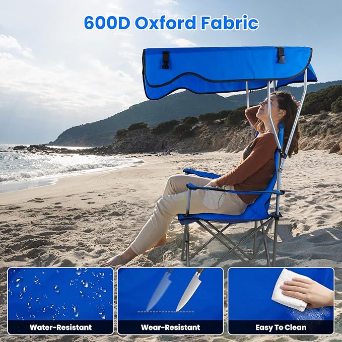 Camping Chair with CanopyOutdoor Folding Chair with Adjustable Shade &amp Cup Holder Heavy Duty Beach Chair for Adult Portable Camping Recliner Support 331 LBS