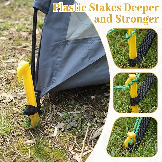 60 Pcs 9 Inch Plastic Tent Stakes Heavy Duty Beach Tent Pegs Sand Stakes Yard Inflatable Stake Awning Camping Caravan Pegs Accessory for Camping Outdoor and Garden Lawn Canopy Stake