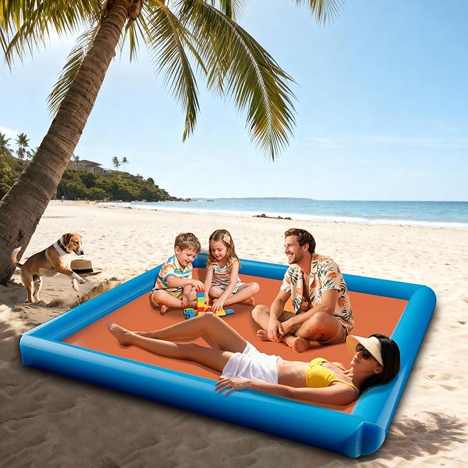 2-in-1 Sand Free Beach Blanket &amp Tent - 79x83 Waterproof Picnic Blanket with Inflatable Pillows No Pump Quick Inflation Fits 6-10 Seated/4-6 Reclined for Family Camping Travel Backyard