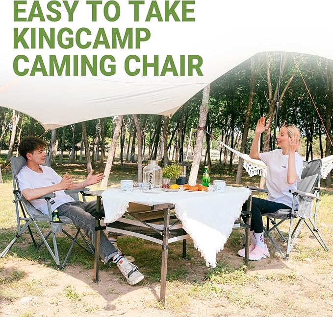 KingCamp Oversized Heavy Duty Outdoor Camp Lightweight Portable Lawn Chair Sturdy Steel Frame Supports 300 lbs with Cup Holder for Sports Fishing Picnic one Size Blue&ampGray