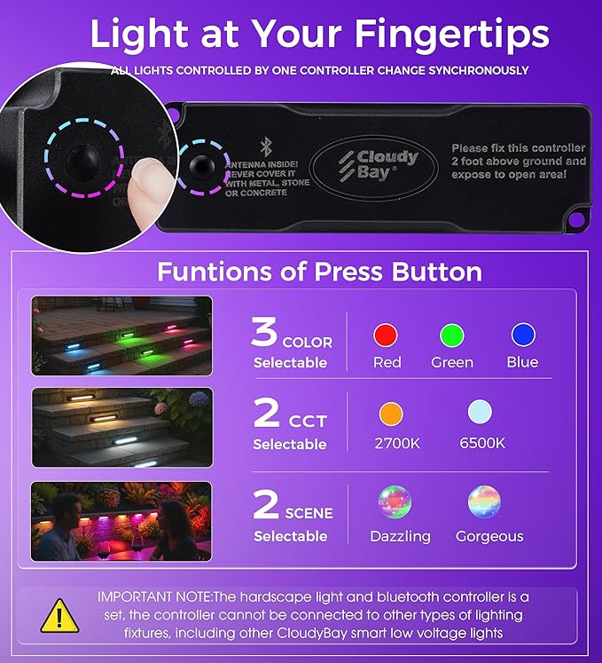 CLOUDY BAY [6 Pack] Low Voltage 12 Inch Smart Hardscape Lighting4.5W LED Paver Light2700-6500K1.5W RGB Color ChangingCompatible with Alexa &amp Google AssistantHub IncludedTransformer Excluded