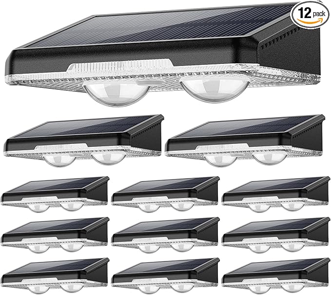 Solar Fence Lights Outdoor 7 Fixed Colors ＆ Color Changing IP65 Waterproof Solar Powered Lights Outdoor for Backyard/Patio/Fence/Wall/Deck/Step/Porch/Railings/Pool (12pack)