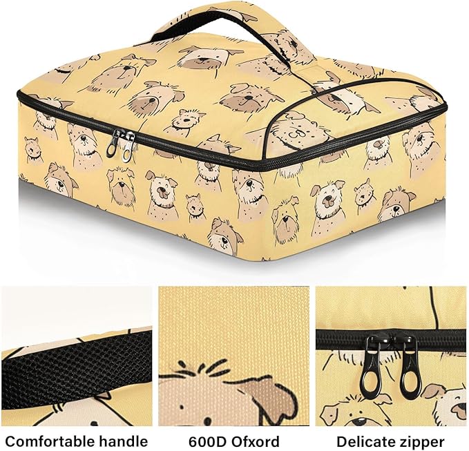 Casserole Carrier Lovely Cute Dogs PatternInsulated Casserole Carrier for Hot or Cold Food Thermal Lunch Tote for Potluck Parties Picnic Beach Fits 9 x 13 Inches Baking Dish