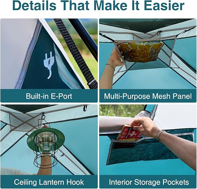 6 Person Instant Camping Tent with Rainfly 60s Easy Setup Family Cabin Tent 10x9ft 1200mm Waterproof &amp Skylight Ventilation Portable Shelter for Outdoor Camping Hiking Backyard