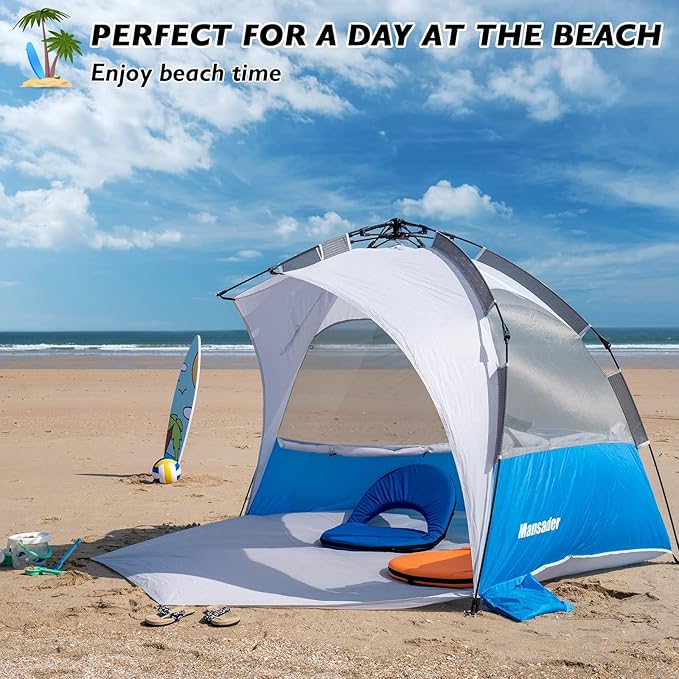 6 Person Large Instant Pop Up Beach Tent UV Protection Portable Easy Setup Sun Shade Shelter for Whole Family Extended Floor with 3 Ventilating Mesh Windows for Outdoor Camping Fishing