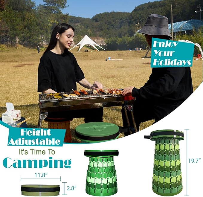 Upgraded Collapsible Stool with Cushion 1000 lbs Capacity &amp 19.7-in High Wider &amp Taller Heavy Duty Portable Telescoping Foldable Seat for Adults Camping Travel Music Festivals Outdoors