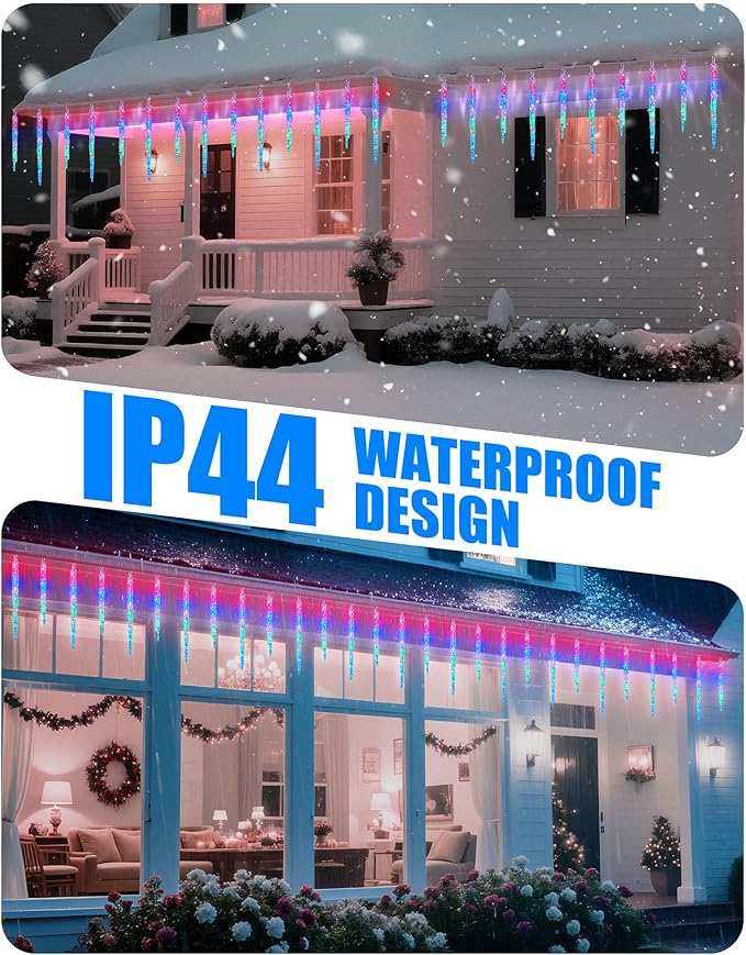 Minetom Icicle Lights Outdoor with Clips 20ft 100 LED 20 Tubes Twinkling Crystal Icicle String Connectable Waterproof Hanging Christmas Lights Plug in for Eave Outdoor Multicolor