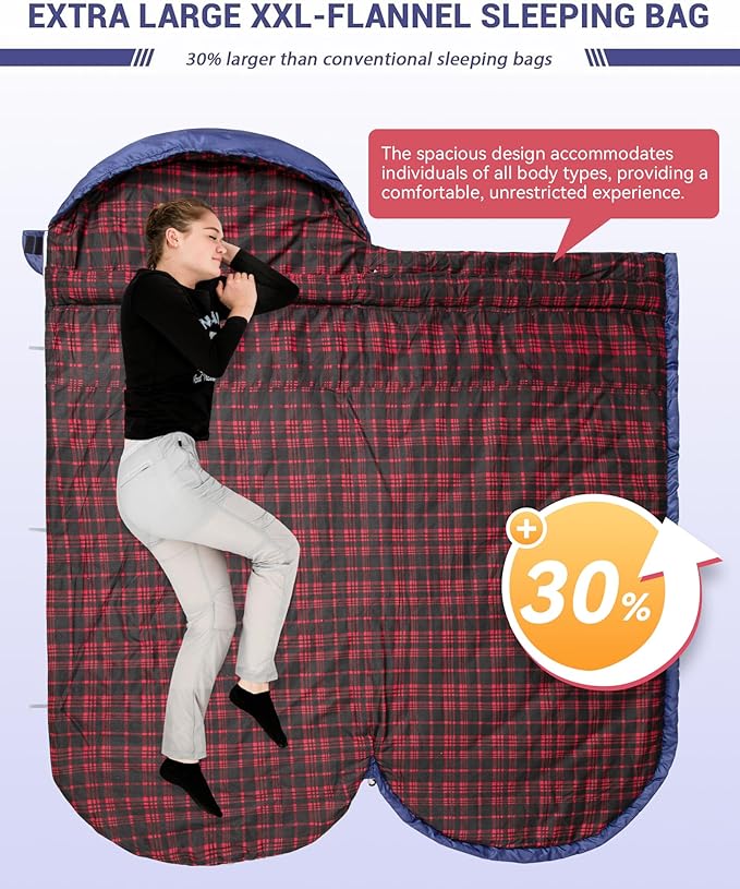KingCamp Sleeping Bag for Adults Cold Weather &amp Warm Extra Wide Big &amp Tall XL Portable Waterproof Flannel Sleeping Bags Essentials Gear Accessories for Camping Backpacking Hiking Indoor &amp