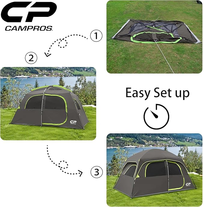 CAMPROS CP Upgraded 6/8 Person Camping Tents Waterproof Windproof Family Tent with Larger Mesh Windows &amp Door Double Layer Easy Set Up All-Season Dome Tent with Top Rainfly &amp Carry Bag