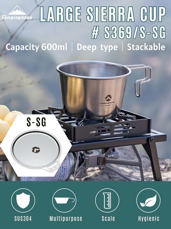 CAMPINGMOON 600ml (20oz) Stainless Steel Camping Mug Lightweight Outdoor Cooking Cup for Backpacking Hiking and Campfire Use (Silver (cup+lid))