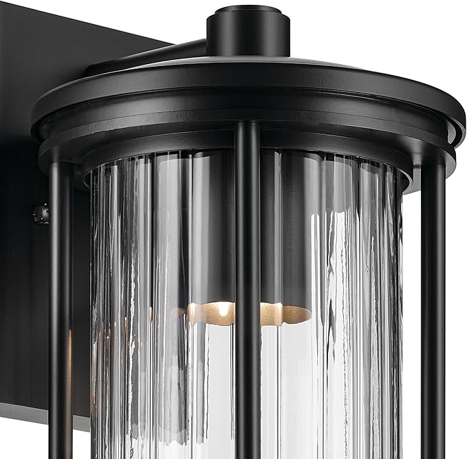 Kichler Barras 16 1-Light Outdoor DarkSky Approved Wall Sconce with Clear Ribbed Glass in Black Vertical Mount (16 x 7.25) 59023BKDS