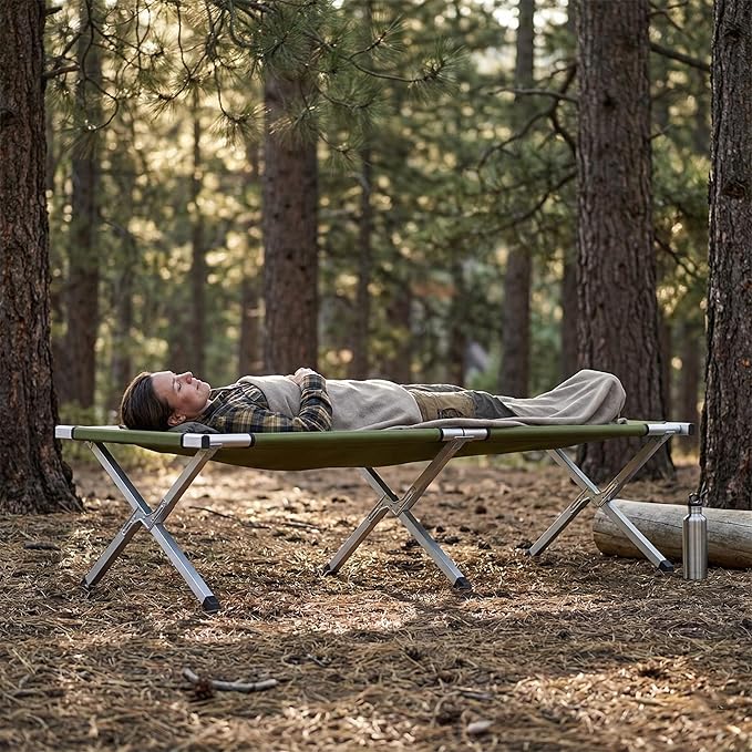 Portable Folding Camping Cot for Adults Heavy Duty Outdoor Sleeping Bed with 610D Oxford Cloth &amp Carry Bag Lightweight Aluminum Frame Supports 275lbs for Hiking Travel Office Nap (Green)