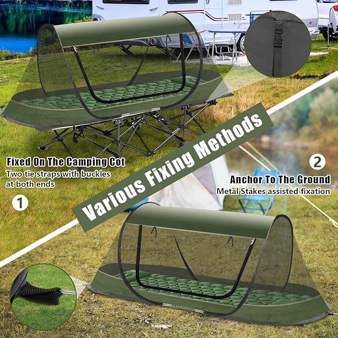 Pop-Up Mosquito Tent for Camping 1 Person Bug Net Cot Tent 3s Automatic Setup Screen Net for Adults &amp Kids Fits with Camping Cot Lightweight &amp Portable for Outdoor Hiking Traveling