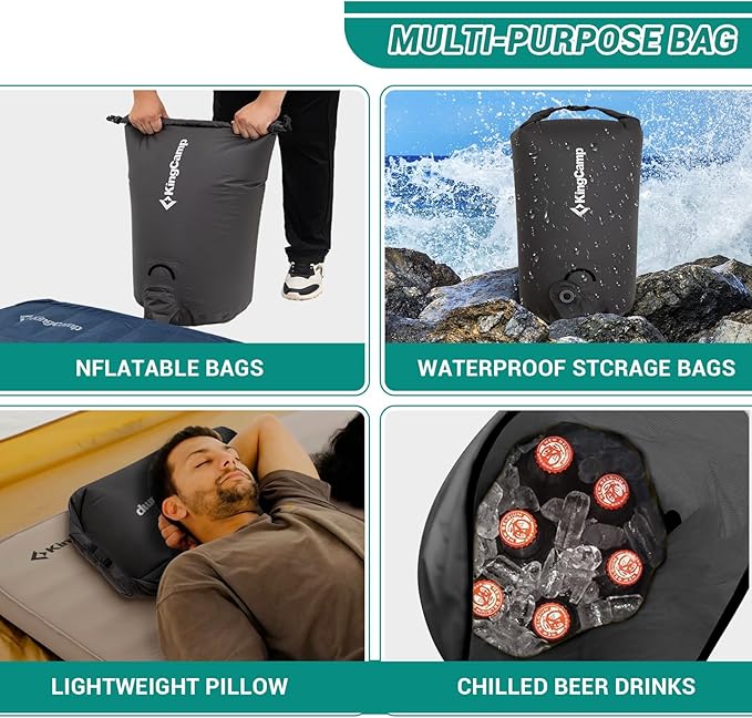 KingCamp Air Pump Sack Roll Top Compression Pump Bag Ultralight Pump Sack Multi-Use Waterproof Outdoor Dry Bag Storage Bag for Inflation Sleeping Pad Mattress &amp Camping Mat