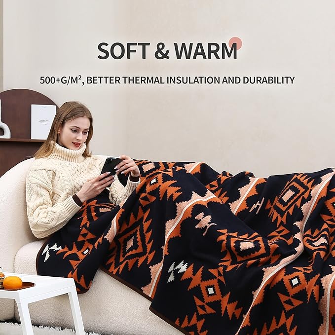 ACUSHLA Merino Wool Camp Blanket - Warm Thick Washable Large Outdoor Camping Sleeping Throw Blanket All Weather Morocco Blue 79 x63