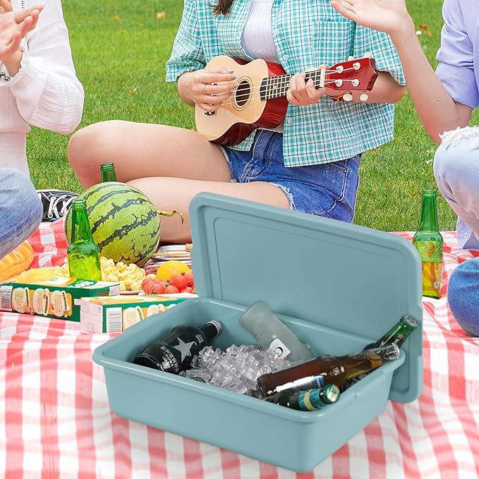 3 Pack Restaurant Bus Tub with Lid 13 L Plastic Utility Bus Box Mint Green
