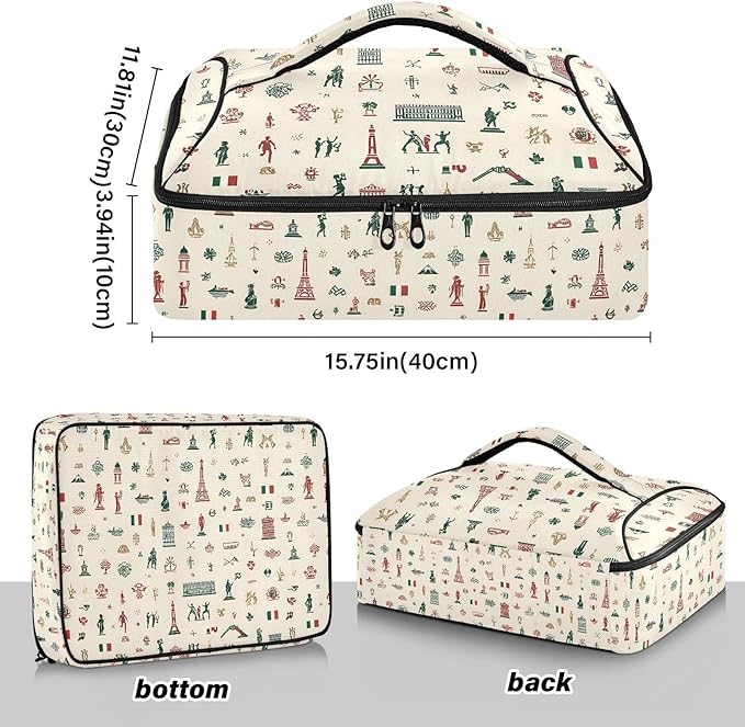 Casserole Carrier Red and Green Italian PatternInsulated Casserole Carrier for Hot or Cold Food Thermal Lunch Tote for Potluck Parties Picnic Beach Fits 9 x 13 Inches Baking Dish