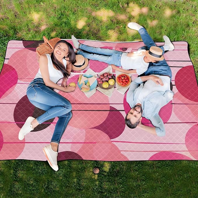 Camping Blanket Portable Hiking Travel Picnic Blankets for Adults Concert Blanket Art Balloon Magenta Peach 60x80in