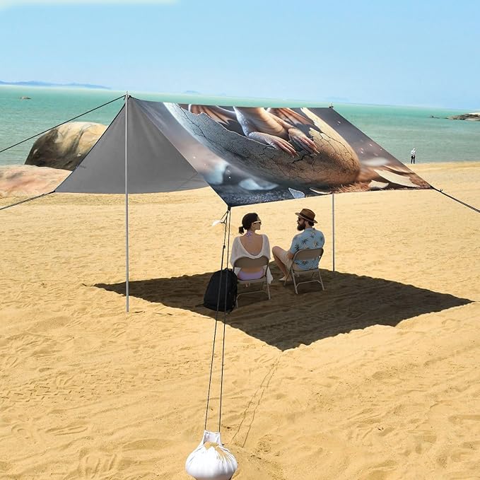 ALAZA Cute Baby Dragon Beach Tent Sun Shelter UPF50+ Protection Beach Shade Canopy w/ 4 Sandbags for Outdoor Camping Fishing Backyard Fun Picnic 10x9 ft