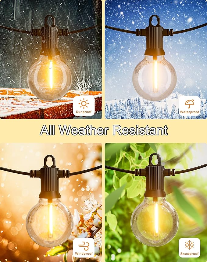 Outdoor String Lights Waterproof 100FT LED Patio Lights with 53 Shatterproof G40 Globe Bulb(3 Spare) Connectable Dimmable Outside Hanging Lights for Backyard Porch Balcony Gazebo (2x50FT)