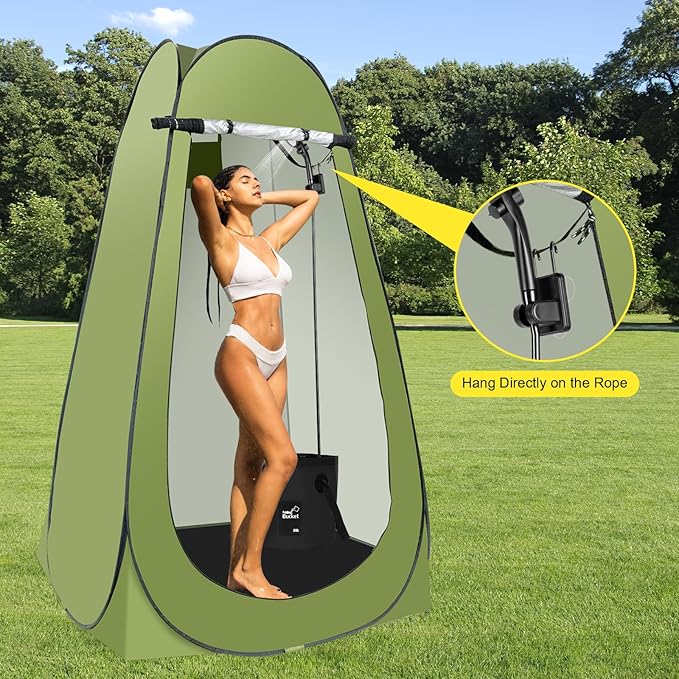 Pop Up Shower Tent for Camping Portable Outdoor Privacy Shower Tent with 6000mAh Rechargeable Shower