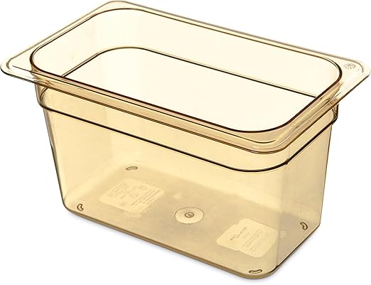 Carlisle FoodService Products Storplus High Heat Food Pan Chafing Pan with Spoonable Corners for Catering Buffets Restaurants High Heat Plastic 1/4 Size 6 Inches Deep Amber