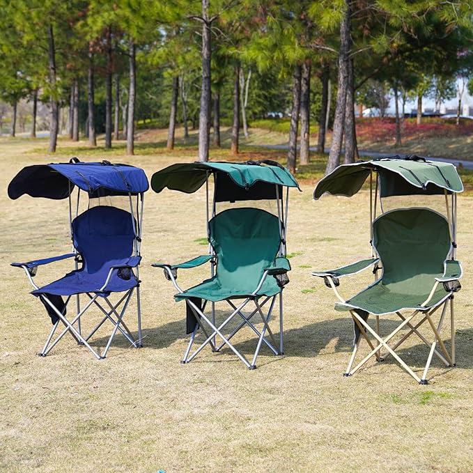 Portable Camping Chair with Canopy - Folding Chair with Canopy Durable 600D Oxford Canopy Chair for Camping Beach Picnics Fishing &amp Sports