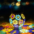 VOREEN Mosaic Solar Lanterns Handmade Outdoor Glass Hanging Lights Waterproof Solar Table Lamps Gift for Mom Wife Friend Decoration for Garden Patio Yard Party Balcony Floral Pattern