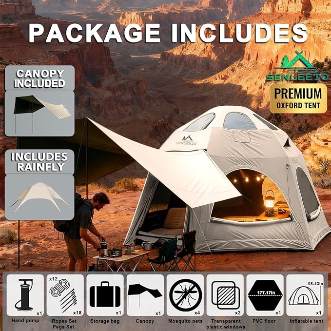 Inflatable Tents for Camping Large Inflatable Camping Tent with Hand Pump Easy Setup Tents for 4-6 People Portable Glamping Tent