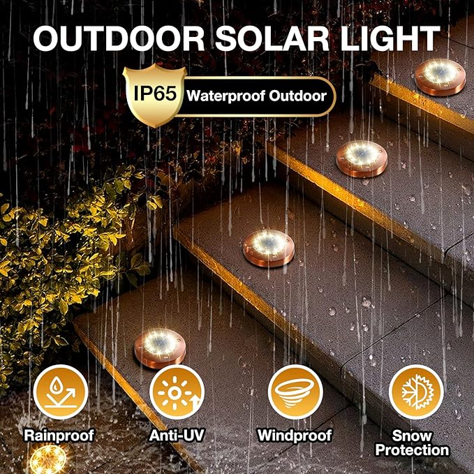 HOFLY Outdoor In-Ground Solar Landscape Lights - 8 Pack 12 LED White Light for Pathway Yard Patio Walkway