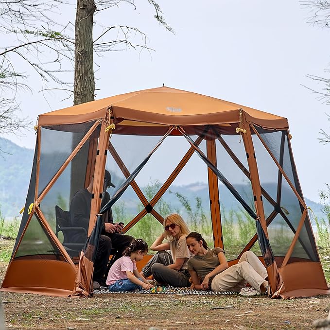 TIMBER RIDGE Easy Pop Up Gazebo Canopy Tent for Camping 11.5 X 9.8 Ft Portable Instant Screenhouse Pop Up Screened in Canopy with Netting for Backyard Patio Outdoor Tailgating Picnics Orange