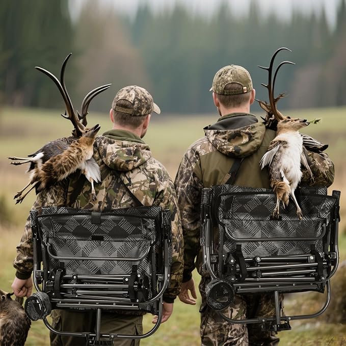 REDCAMP 360° Swivel Hunting Chairs for Ground Blinds Portable Folding Camping Chairs for Adults Hunting Seats with Hard Arms for Fishing Camping Black