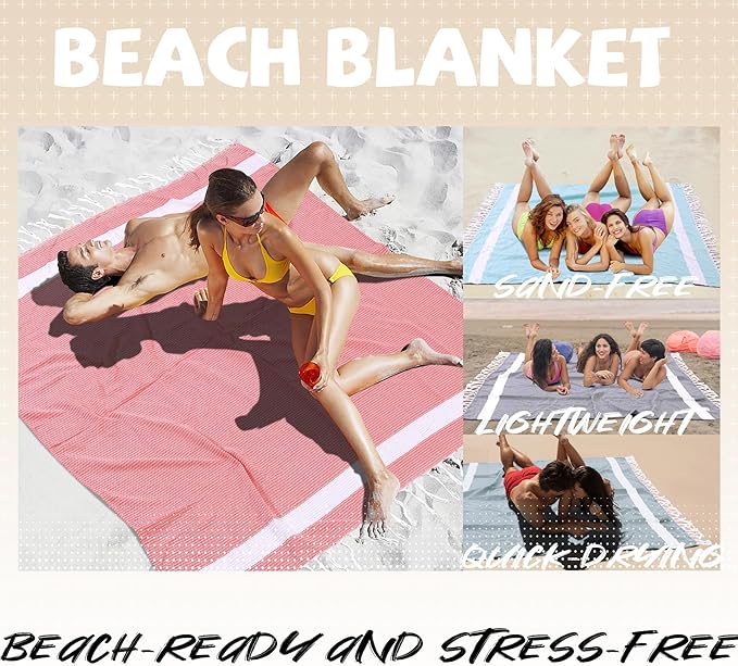 Jumbo Turkish Beach Towel Blanket Picnic Ourtdoor Mat Oversized Sandproof Fast Dry Thin Extra Large XL Big Huge Compact Soft Cotton Cute Summer Vacation Gifts Travel Essential Cruise Ship Accessories