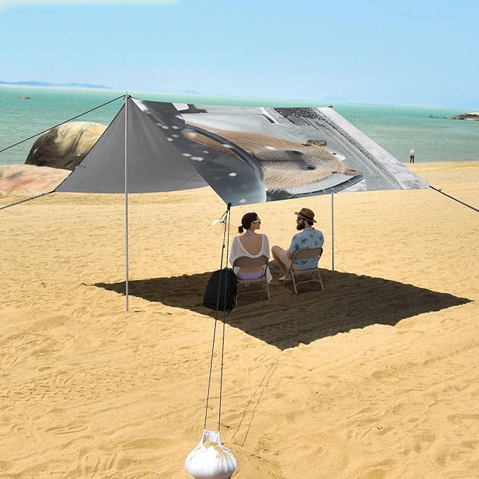 ALAZA Capybara Driving Funny Animals Beach Tent Sun Shelter UPF50+ Protection Beach Shade Canopy w/ 4 Sandbags for Outdoor Camping Fishing Backyard Fun Picnic 10x9 ft