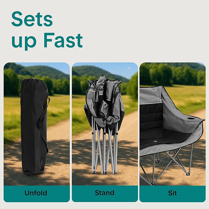 Camping Loveseat for Couples Friends &amp Families Double Camping Chair Foldable Two Person Camping Chair for Campfire Nights Tailgating Fun Beach Escapes RV Road Trips &amp Cozy Backyard Comf