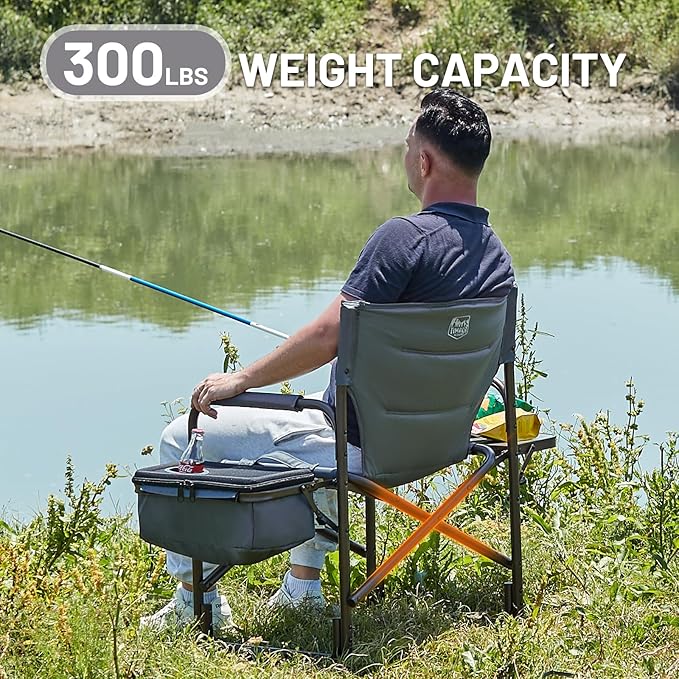 TIMBER RIDGE Lightweight Camping Chair Portable Laurel Director's Chair with Foldable Side Table Cooler Bag &amp Mesh Pocket Compact Outdoor Folding Lawn Chair Supports 300lbs Grey