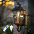 Emliviar Solar Exterior Front Porch Light with Remote Control 3 Lighting Modes Waterproof Solar Wall Lantern Auto On/Off Black Outside Light with Clear Glass 500181-SL BK