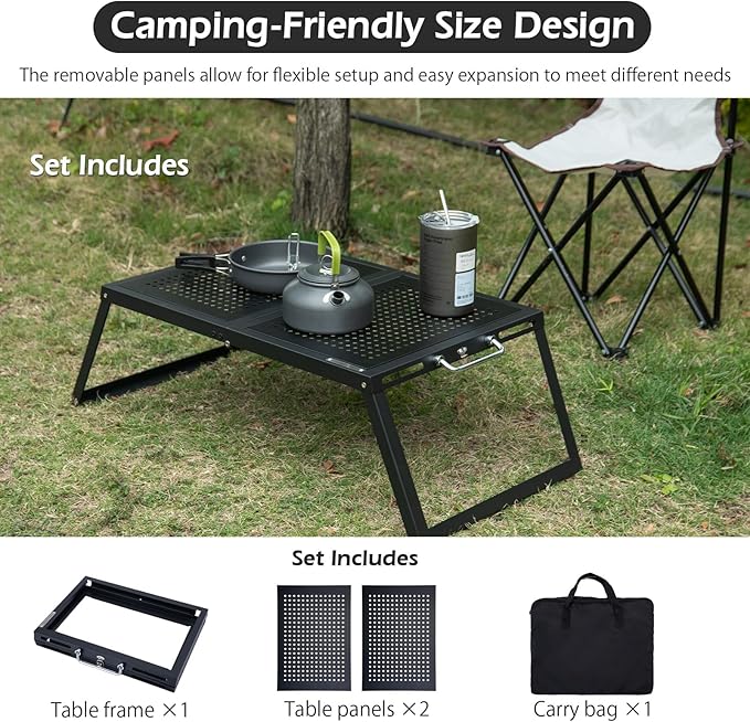 CHANGE MOORE IGT Table with Swappable Panels 31.1 x 15.7 x 9.6 Foldable Camp Table with Carry Bag Portable Picnic Compact IGT Camping Table for Cooking BBQ Tailgating and Travel
