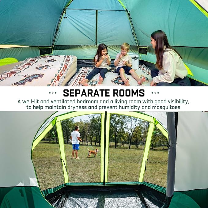 6/8 Person Large Waterproof Family Tents for Camping Screened Camping Tent with Screen Porch Bug-Free Relaxation &amp Easy Setup Includes Rainfly &amp Carry Bag