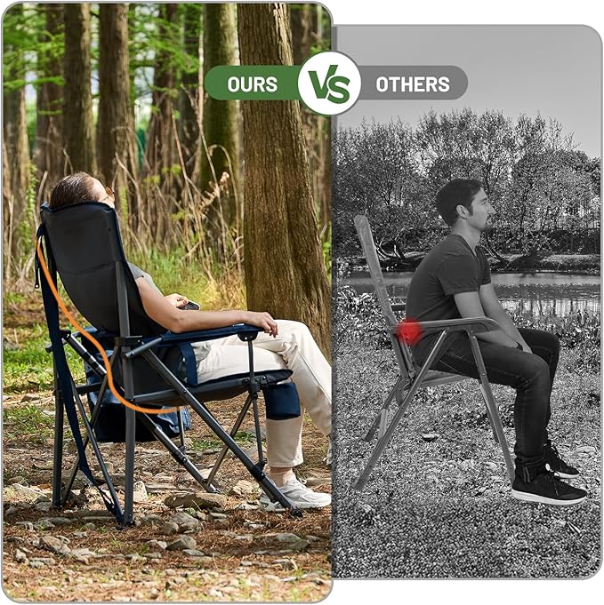 Timber Ridge Oversized Folding Camping Chair with Lumbar Support Adjustable High Back Heavy Duty for Adults Support up to 500lbs with Cup Holder Cooler Bag Side Pocket Blue