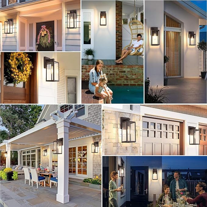 MAXvolador Outdoor Wall Sconce Exterior Waterproof Wall Lantern Light Fixture Dark Chocolate Porch Light Glass Anti-Rust E26 Patio Lighting 2 Pack