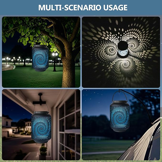 Solar Lanterns Waterproof Outdoor Hanging - 4 Packs Solar Powered LED Light with Blue Spiral Pathway Landscape Lights for Garden Patio Backyard Porch Lawn Cool Gifts for Women Mom